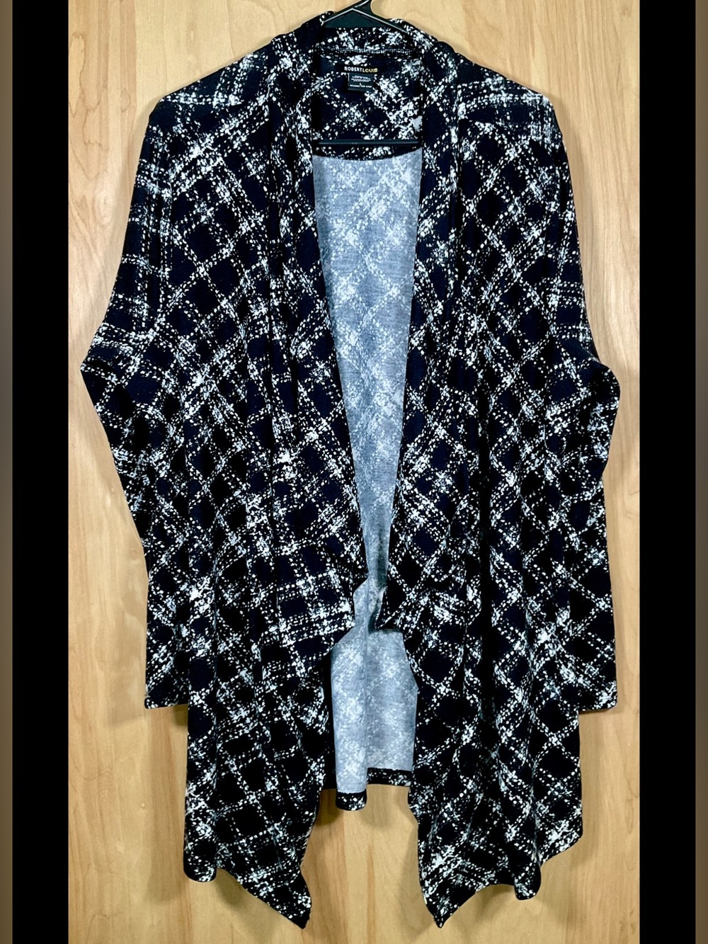 Robert Louis Sharkbite Hem Open Front Drape Plaid Cardigan - Like New